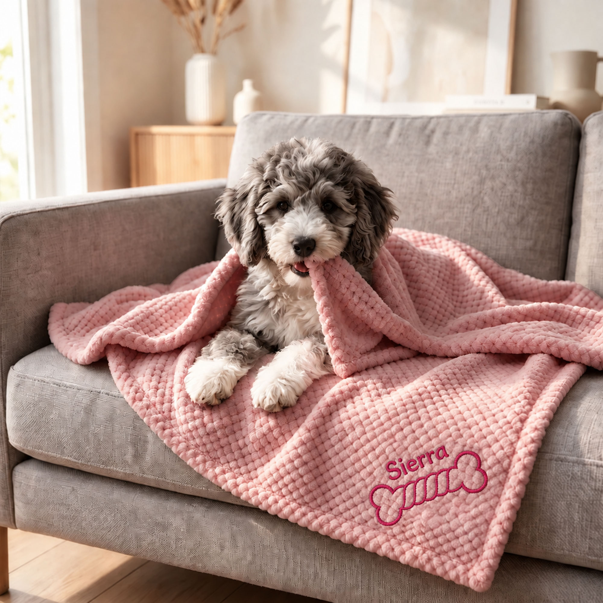 Personalized Embroidered Puppy Blanket with Name & Bone Print | MNHome109