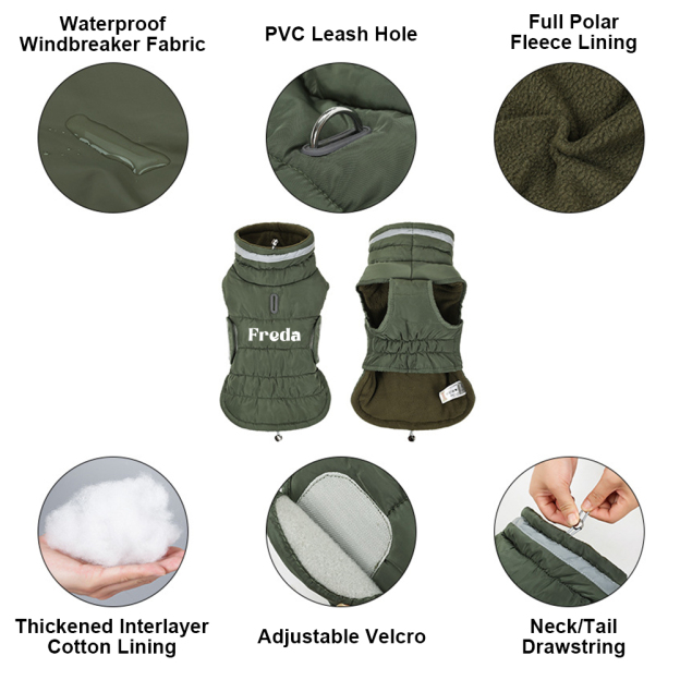 Personalized Pet Winter Warm Reflective Safety Puffer Vest | BKPet287