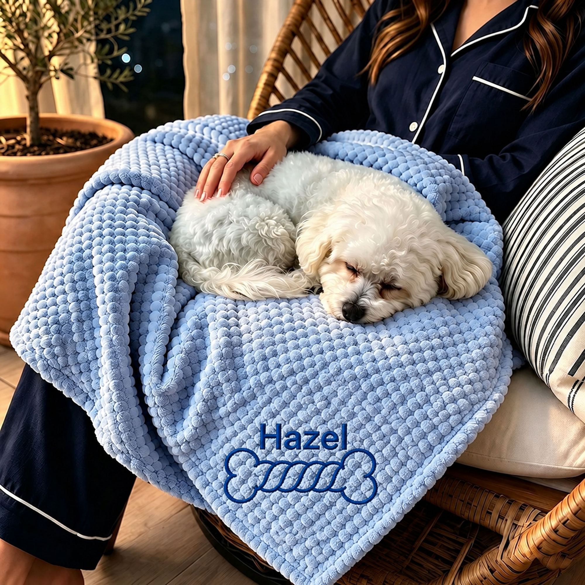 Personalized Embroidered Puppy Blanket with Name & Bone Print | MNHome109