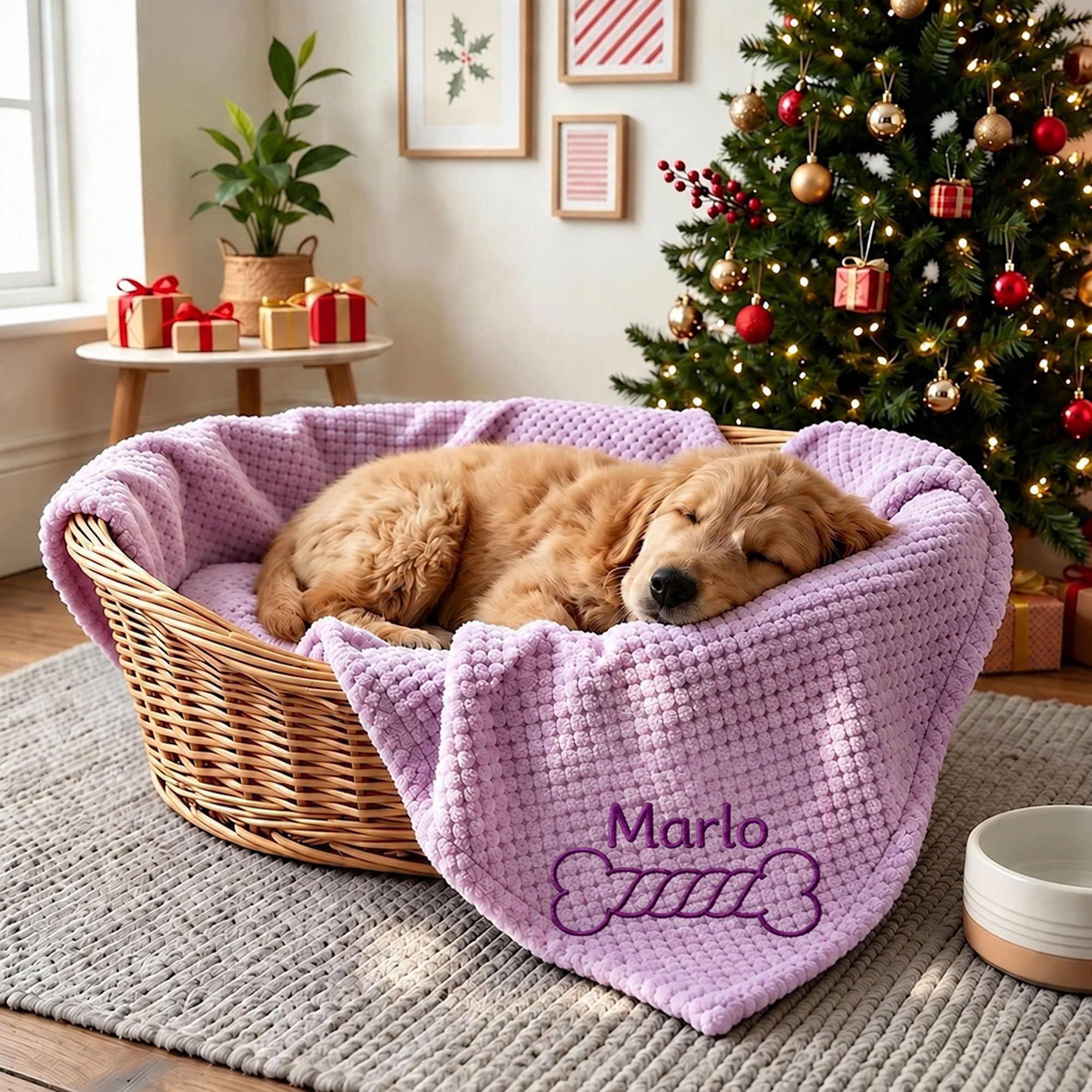 Personalized Embroidered Puppy Blanket with Name & Bone Print | MNHome109