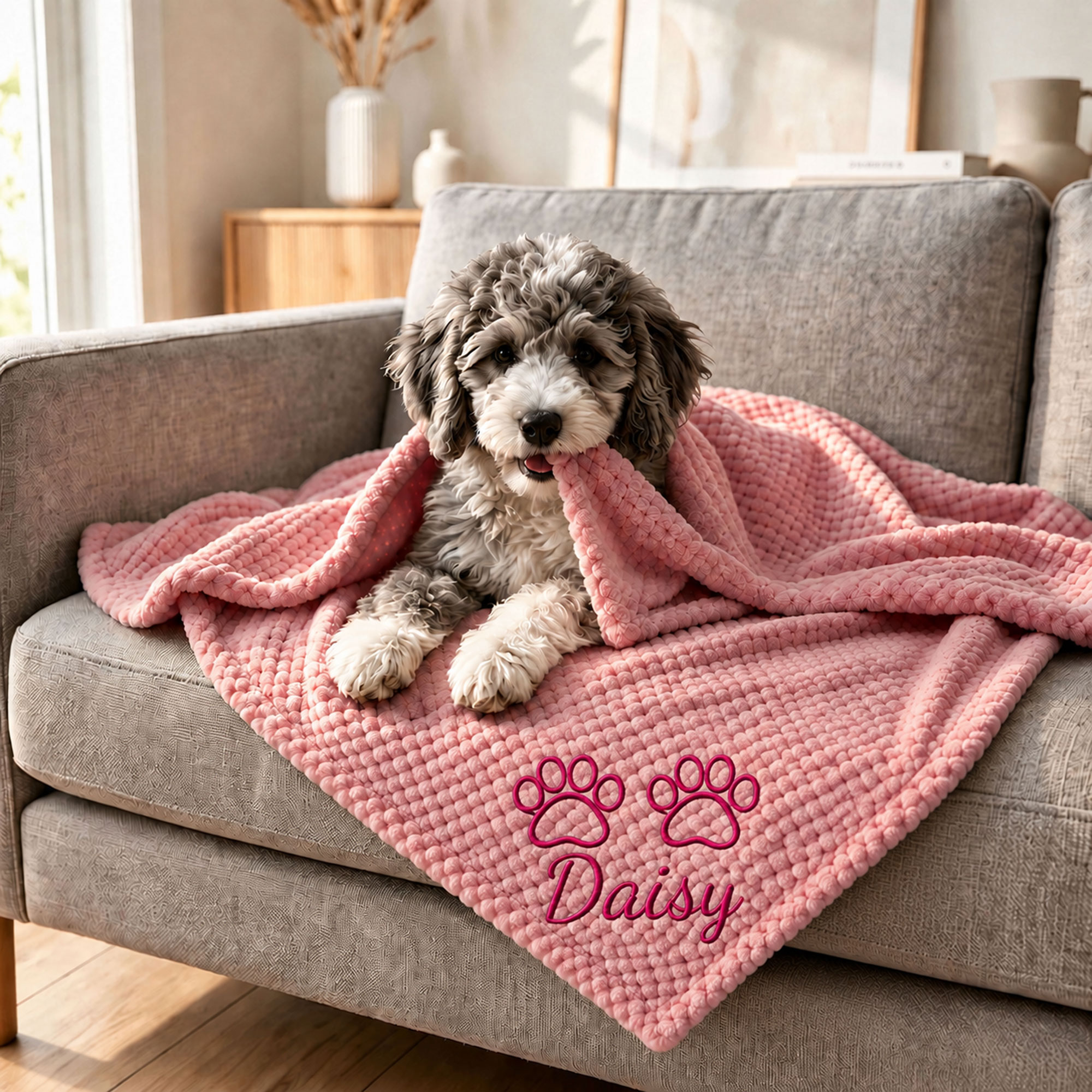 Personalized Embroidered Puppy Blanket with Name & Paw Print | MNHome108