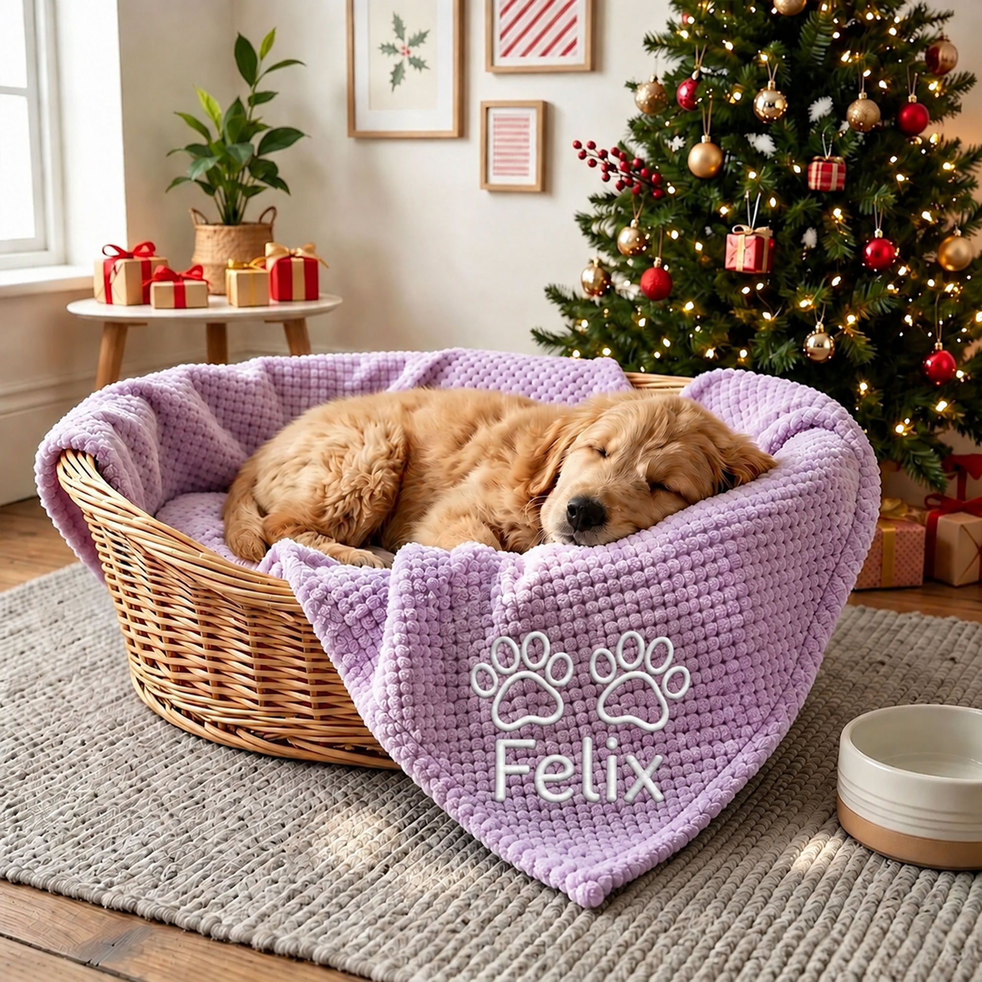 Personalized Embroidered Puppy Blanket with Name & Paw Print | MNHome108