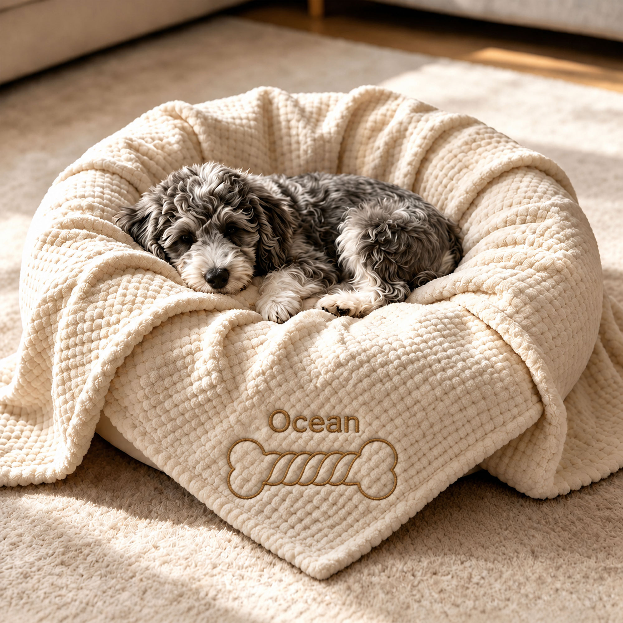 Personalized Embroidered Puppy Blanket with Name & Bone Print | MNHome109