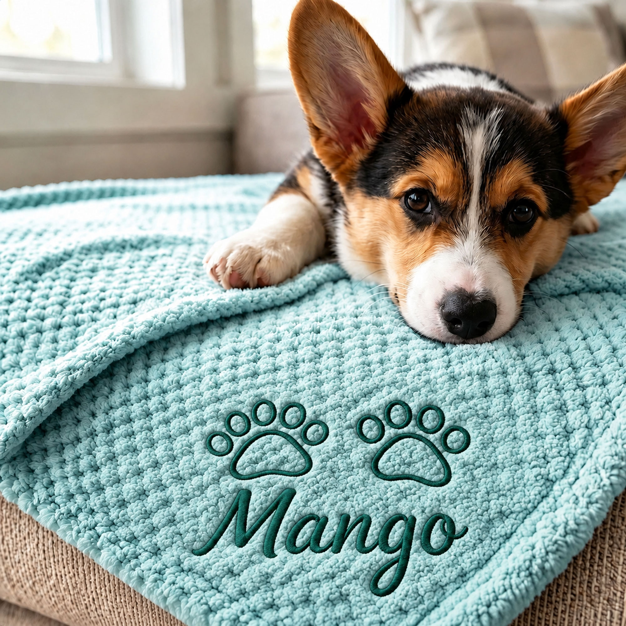 Personalized Embroidered Puppy Blanket with Name & Paw Print | MNHome108