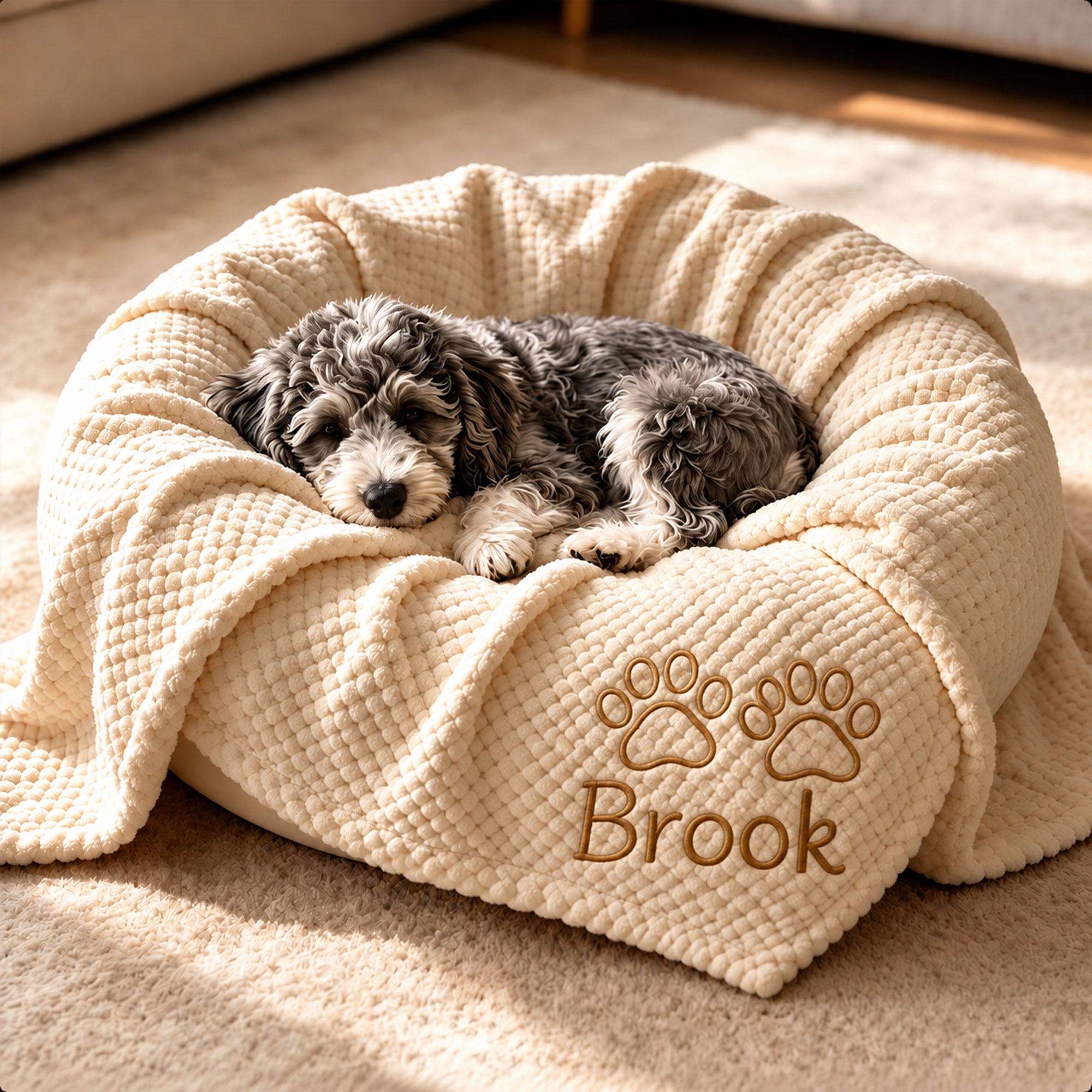 Personalized Embroidered Puppy Blanket with Name & Paw Print | MNHome108