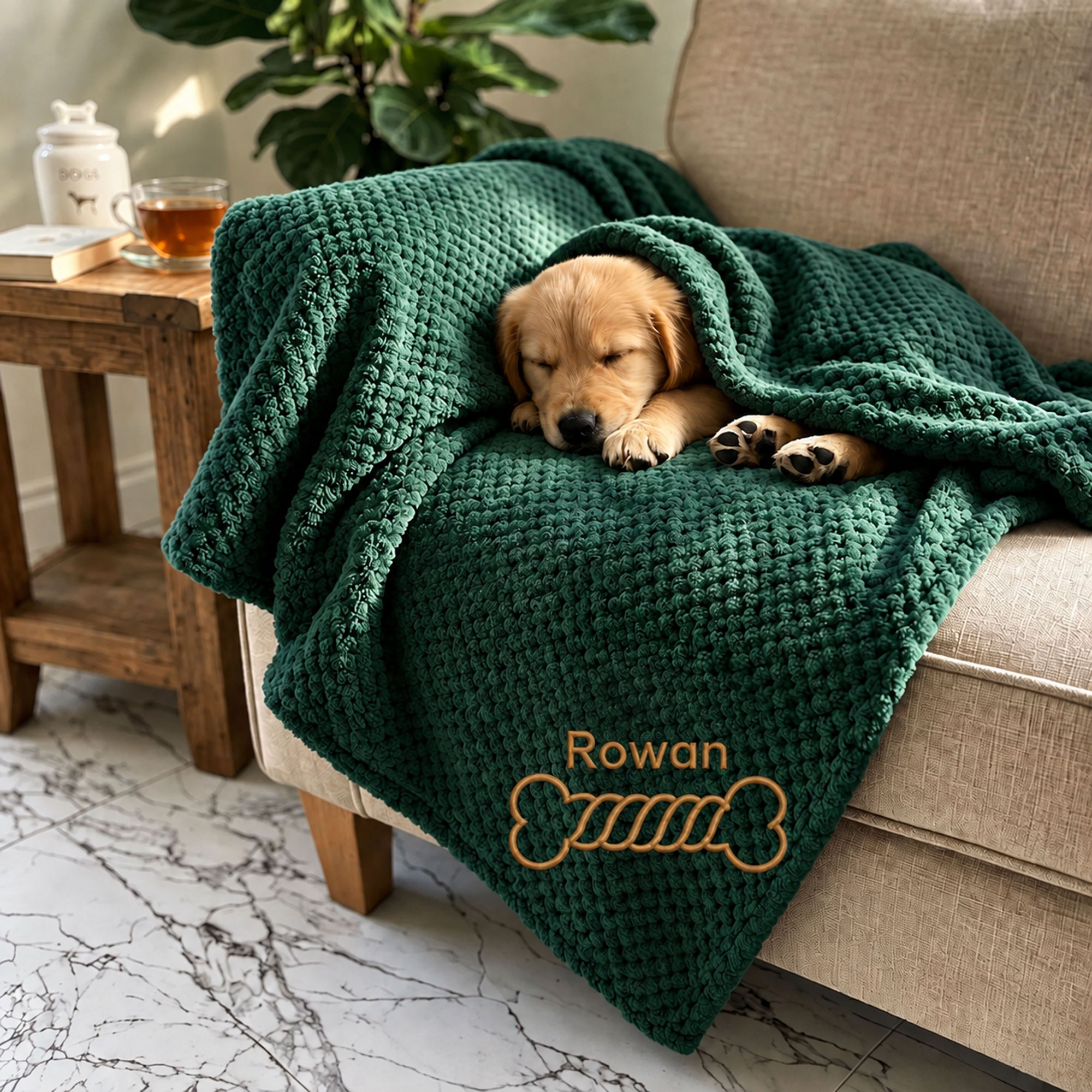 Personalized Embroidered Puppy Blanket with Name & Bone Print | MNHome109