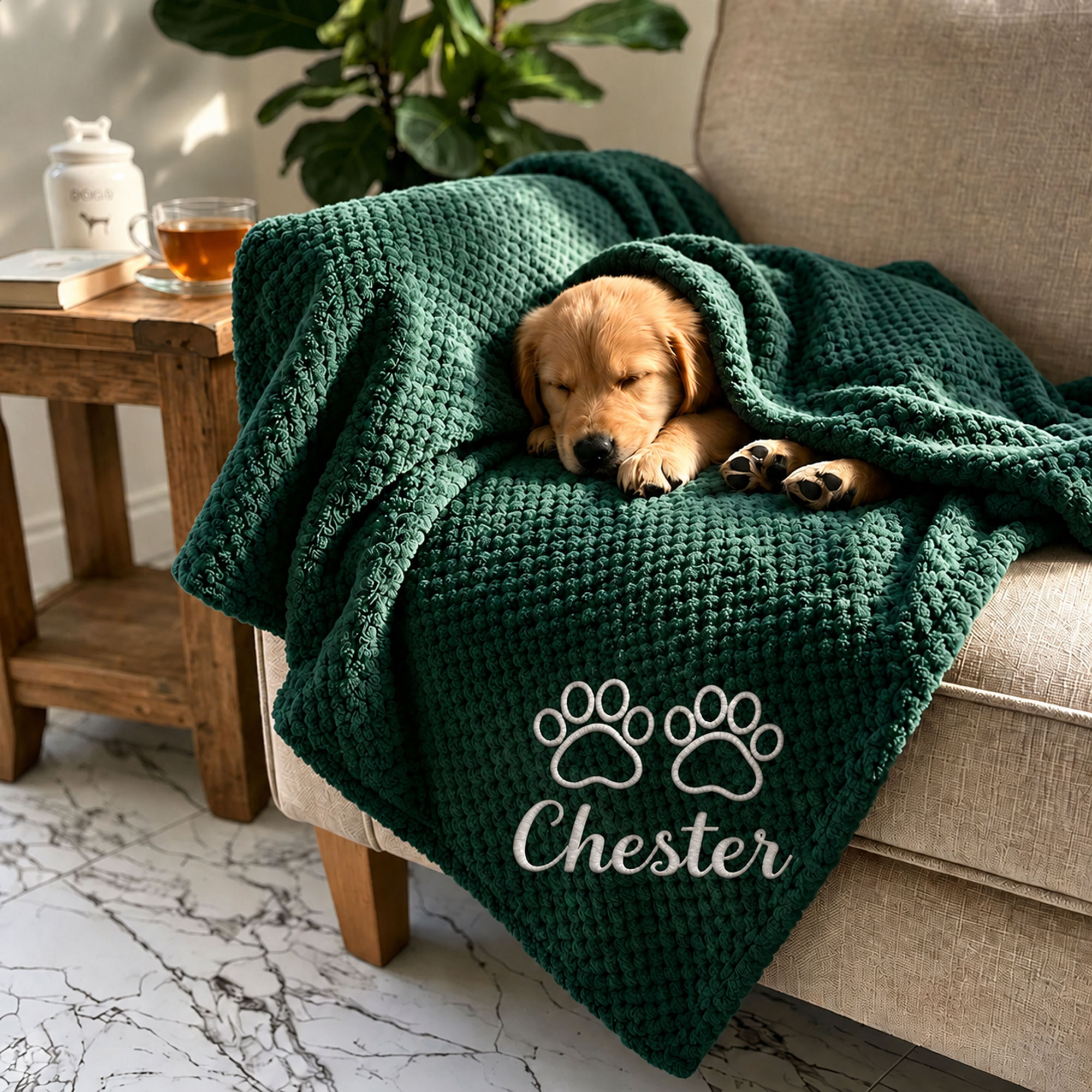 Personalized Embroidered Puppy Blanket with Name & Paw Print | MNHome108