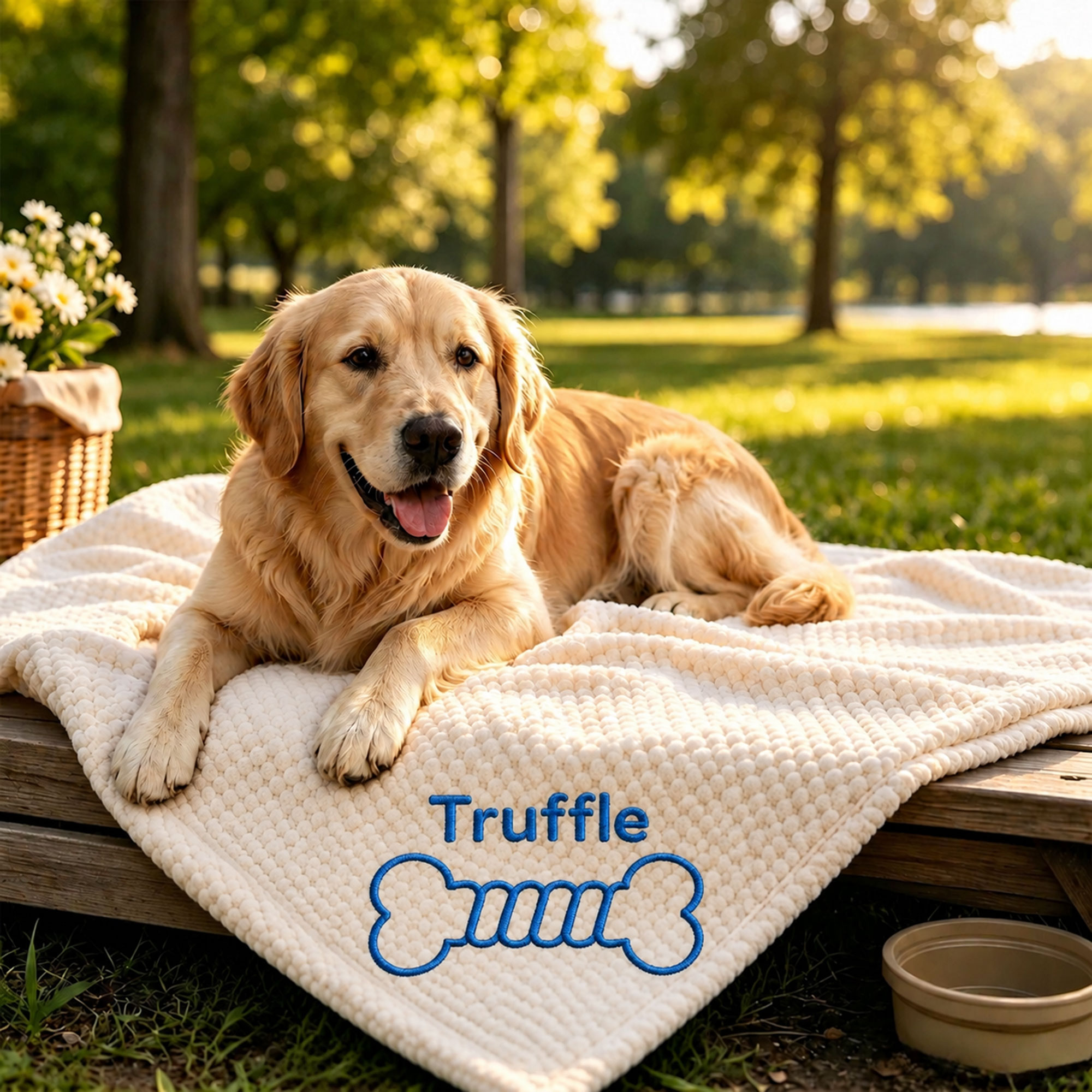 Personalized Embroidered Puppy Blanket with Name & Bone Print | MNHome109