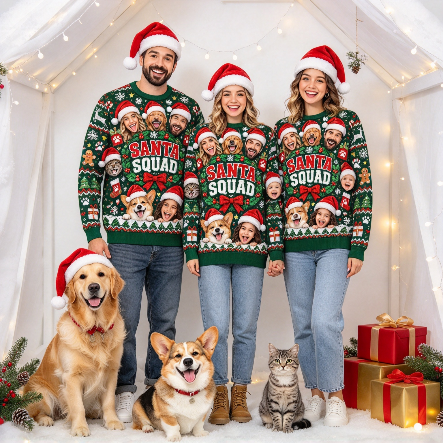 Personalized Funny Santa Squad Family Photo Sweater | MCCL05