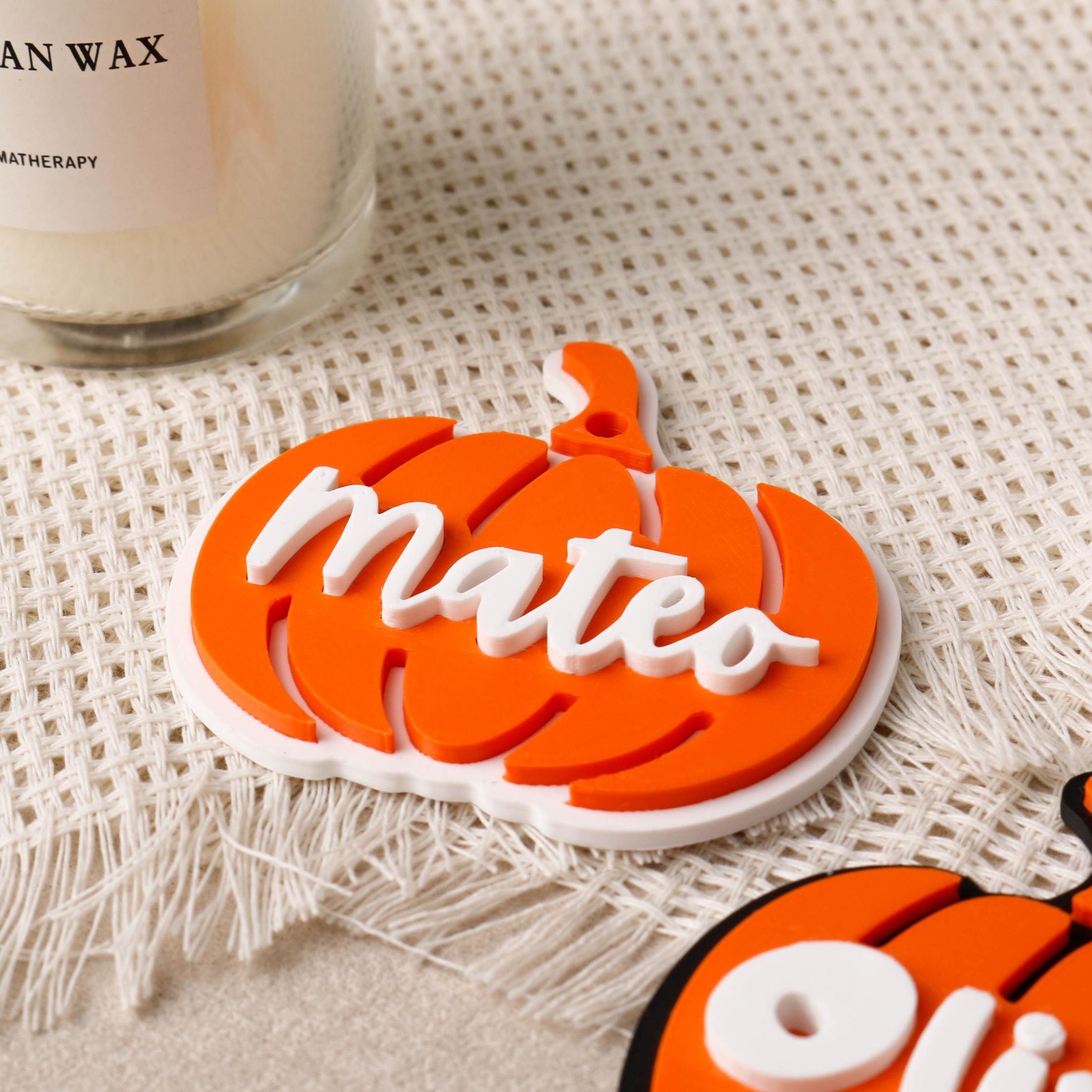 Personalized 3D Printed Halloween Pumpkin-Shaped Name Tag | KKHalloween70