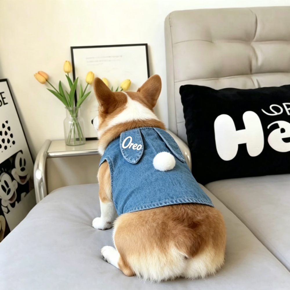 Personalized Embroidered Cute Bunny-Ear Denim Dog Vest | MNCloth219