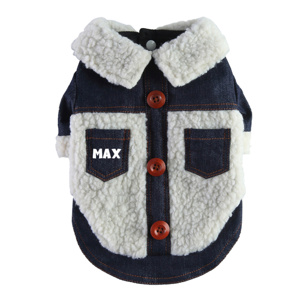 Personalized Pet Winter Warm Sherpa Denim Jacket | BKPet344