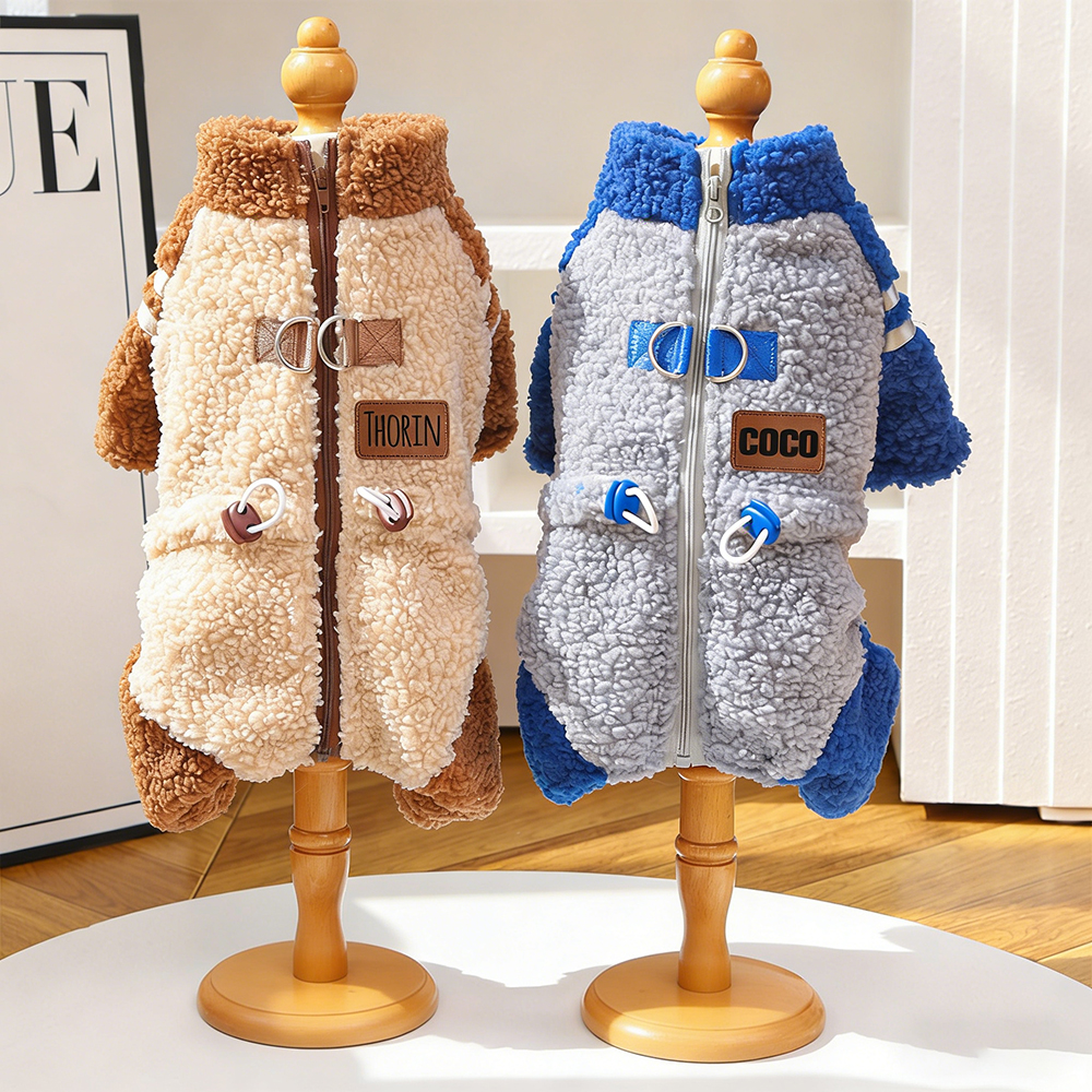 Personalized Leather Patch Pets Sherpa Warm Coat | BKPet389