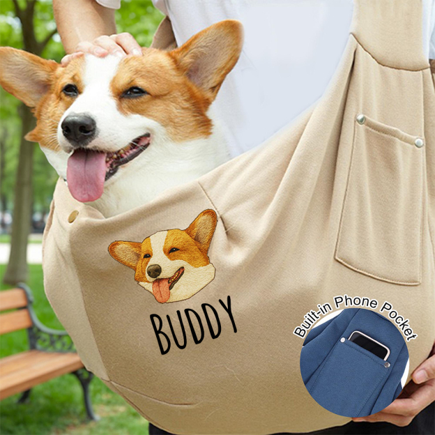 Personalized Pet Portraits Photo Hands Free Sling Carrier | BKPet390