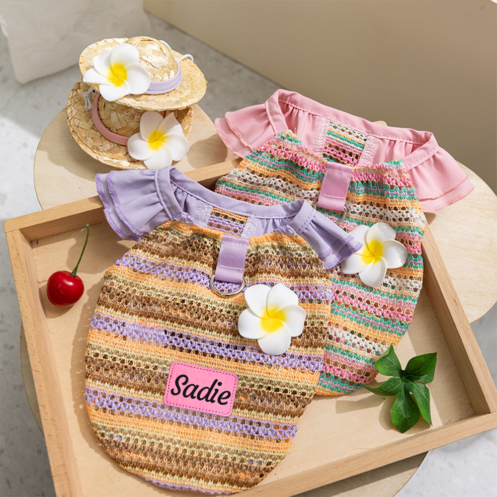 Personalized Colourful Leather Patch Pet Mesh Ruffled Shirt | BKPet467