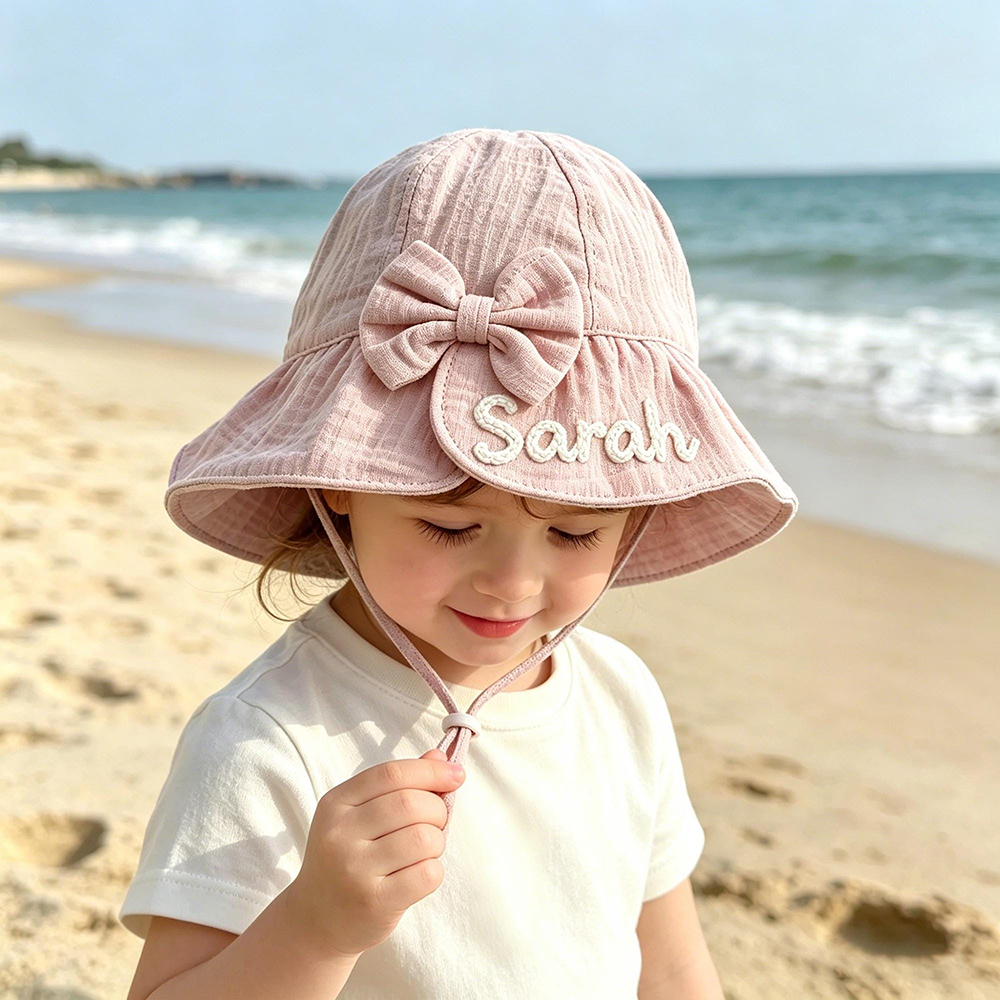 Personalized Hand Embroidered Baby Summer Bow Hat | MNSummer20