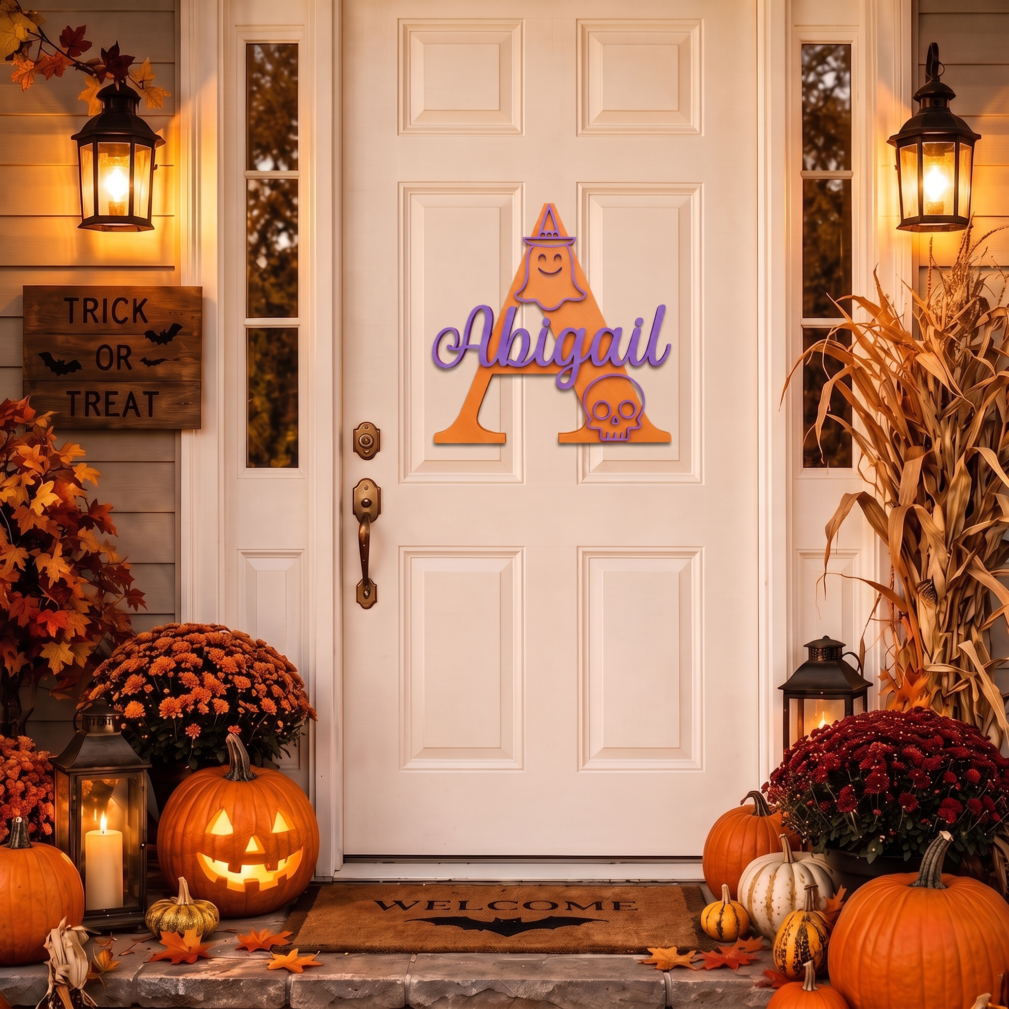 Personalized Halloween Monogram Door Decoration Name Sign | MNHalloween10