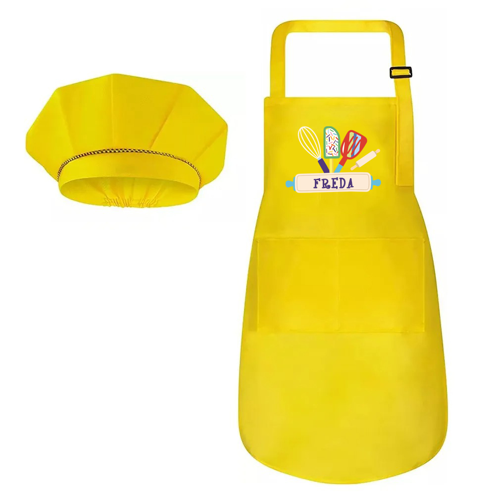Personalized Embroidery Color Apron and Hat Set for Kid | MNKid12