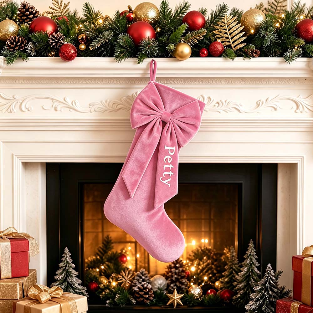 Personalized Velvet Christmas Stocking with Bow | MNGift41