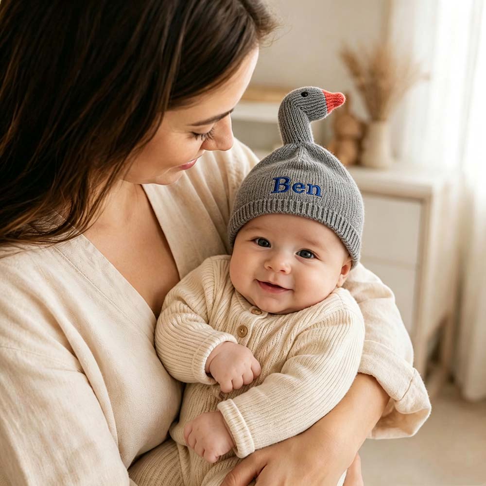 Personalized Embroidered Double-Layer Thickened Warm Goose Baby Hat | MNBaby14