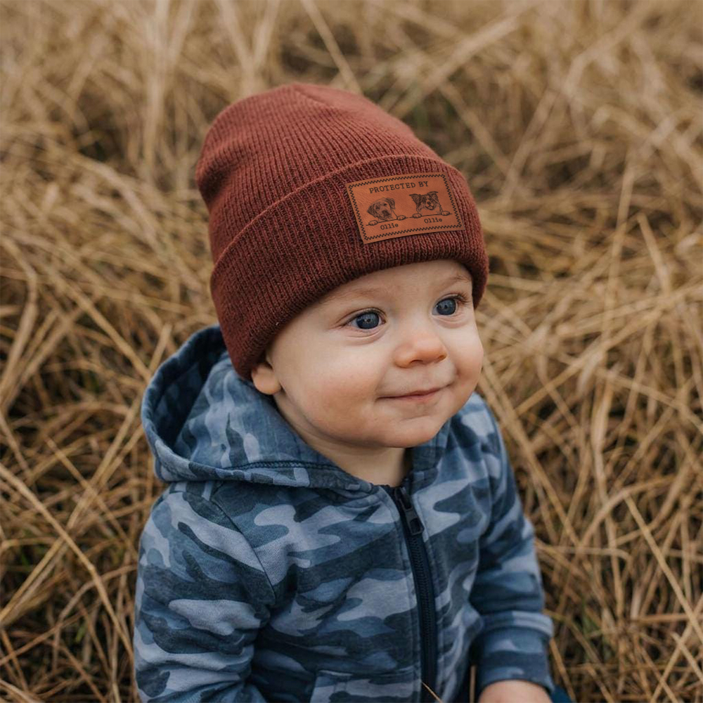 Personalized Leather Patch Protected By Dog Hat Beanies | MNBaby18