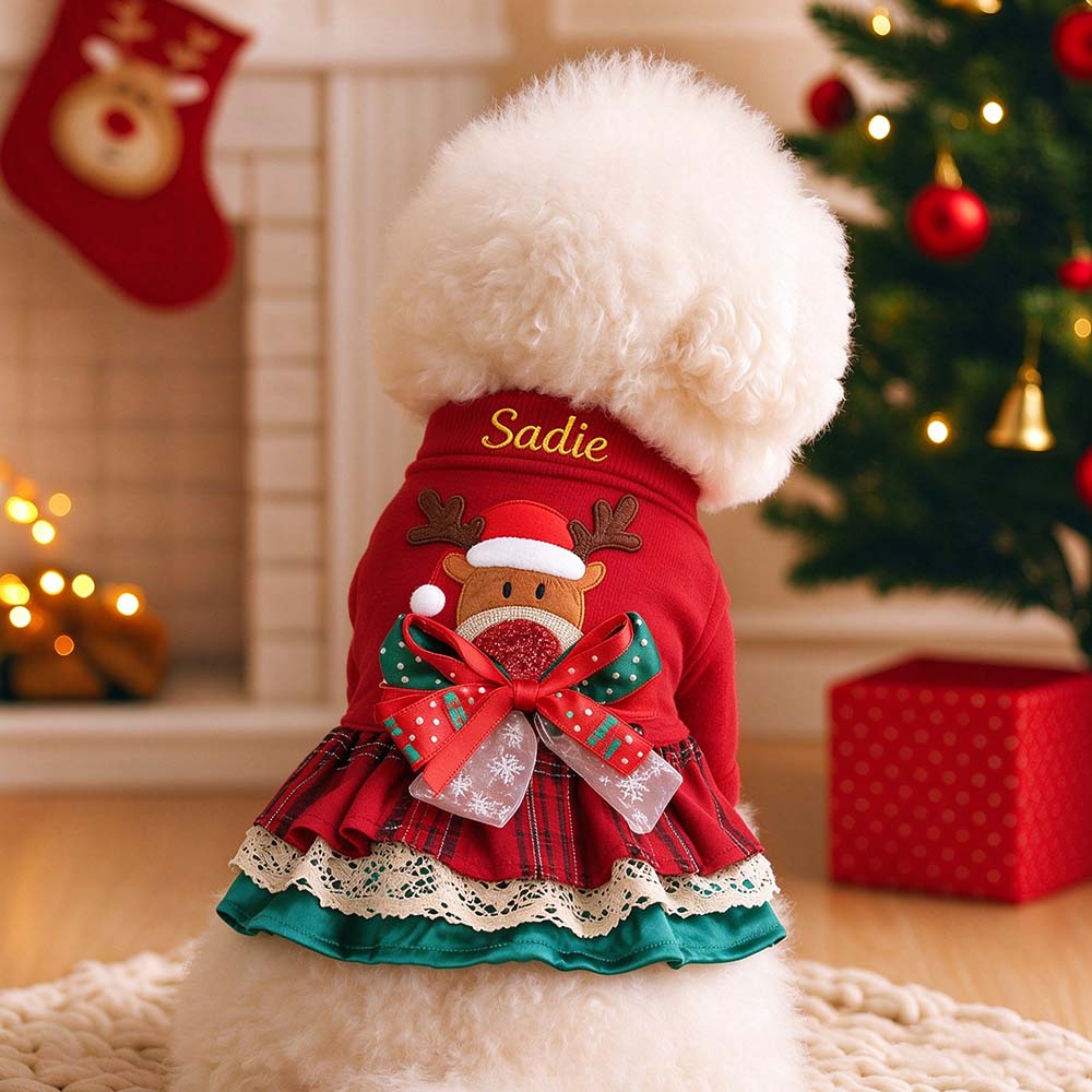 Personalized Embroidered Pets Christmas Reindeer Dress | MCGift428