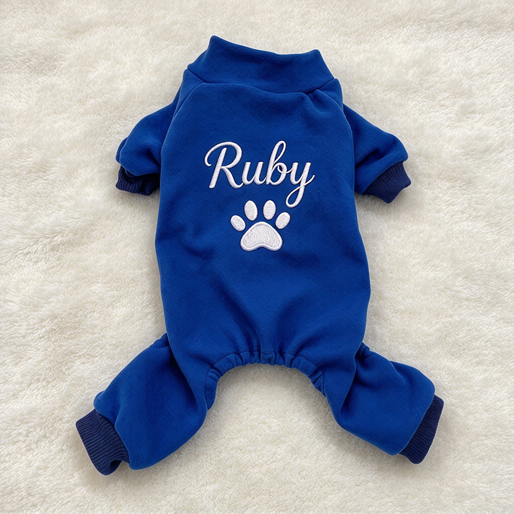 Personalized Hand Embroidery Pets Winter Warm Four-Legged Jumpsuit | BKPet610
