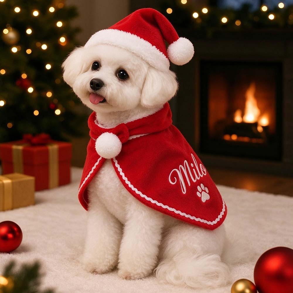 Personalized Embroidered Christmas Pet Cape & Santa Hat | MCGift440