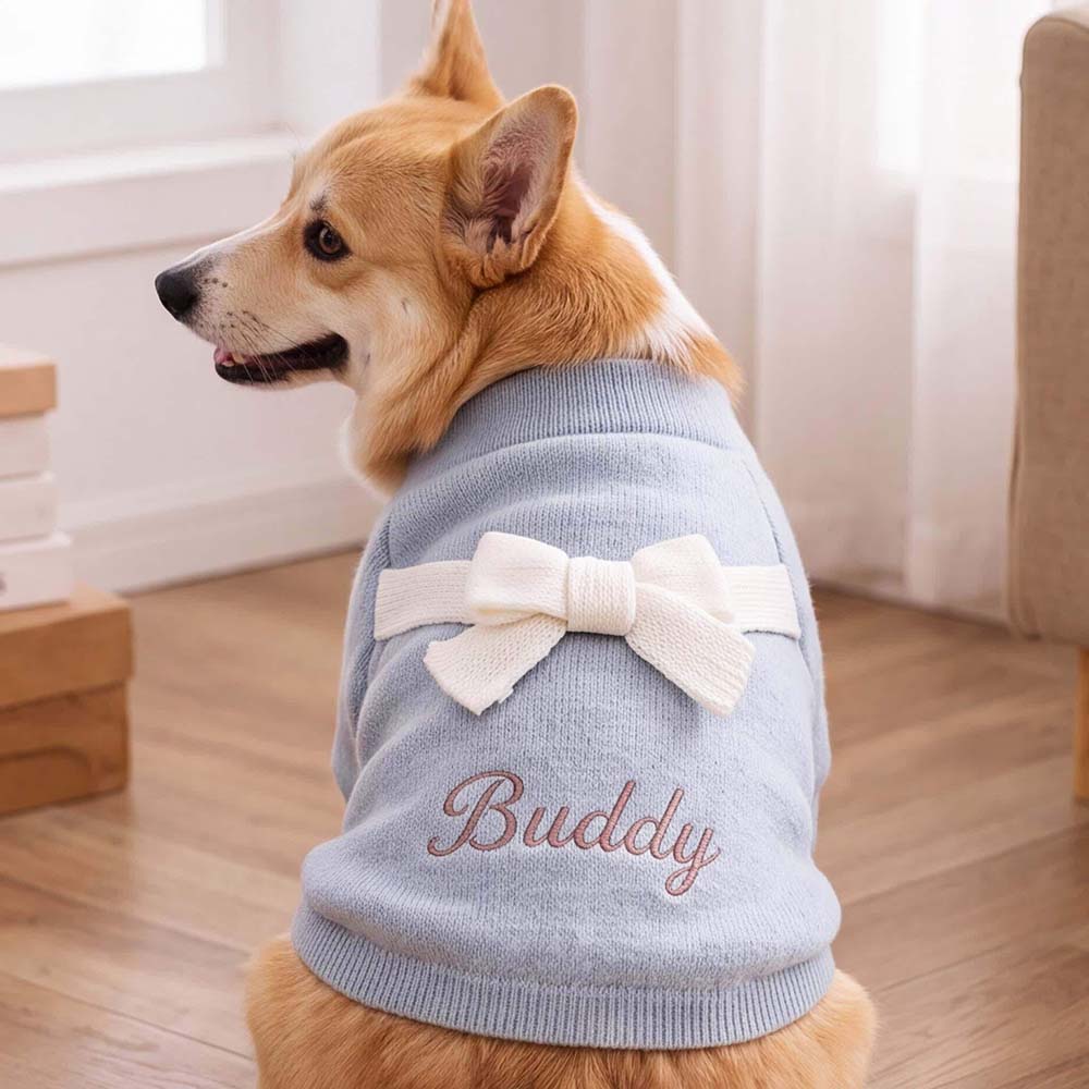Personalized Embroidered Pets Cute Bow Knit Sweater | BKPet637