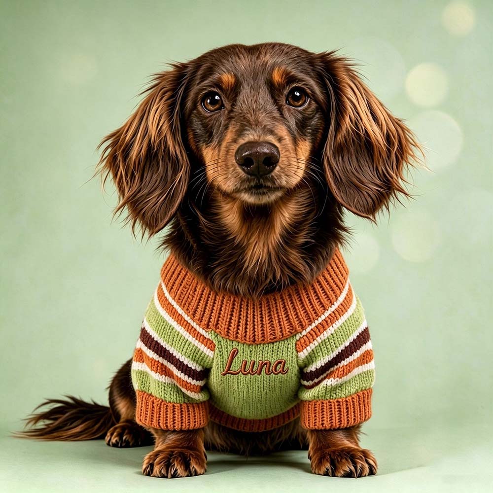Personalized Embroidered Pet Striped Color-Blocked Sweater | BKPet621