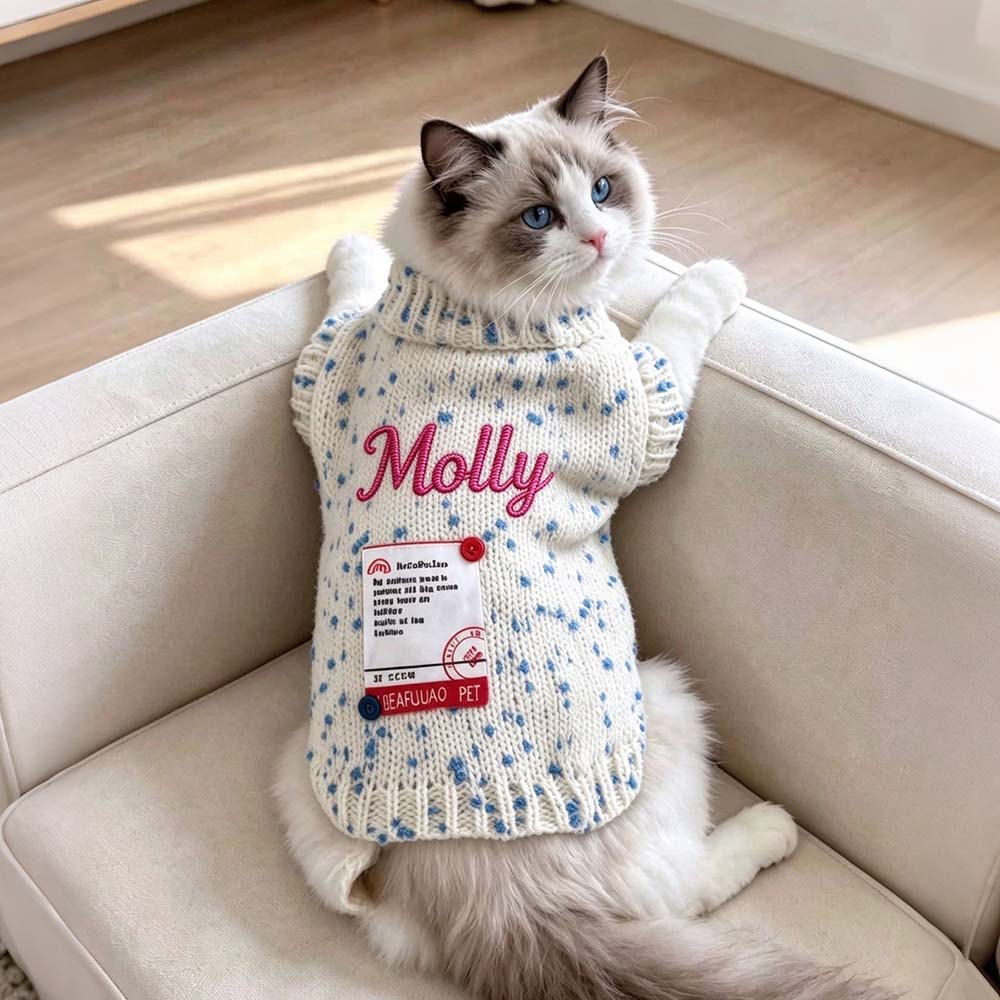 Personalized Embroidered Pets Blue Polka Dot Sweater | BKPet654