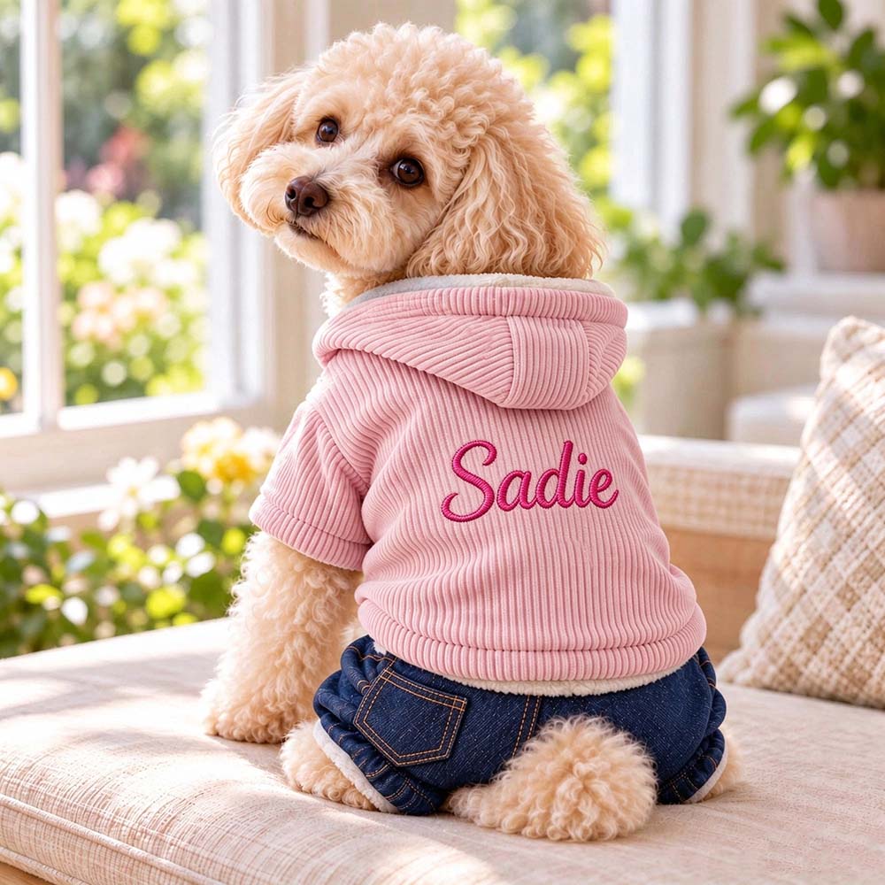Personalized Embroidered Corduroy Hooded Dog Outfit | BKPet655