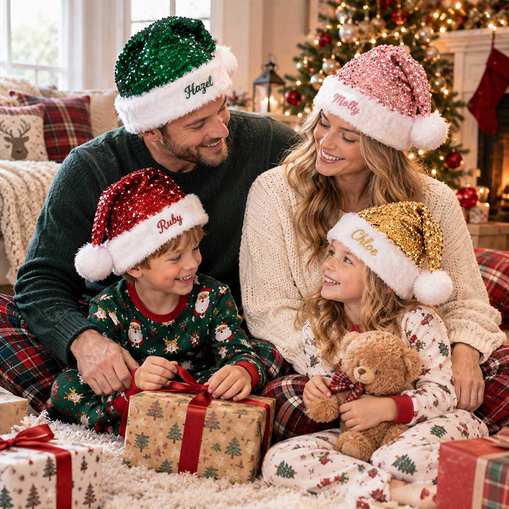 Personalized Embroidery Christmas Colorful Sequin Santa Hat | MNGift44