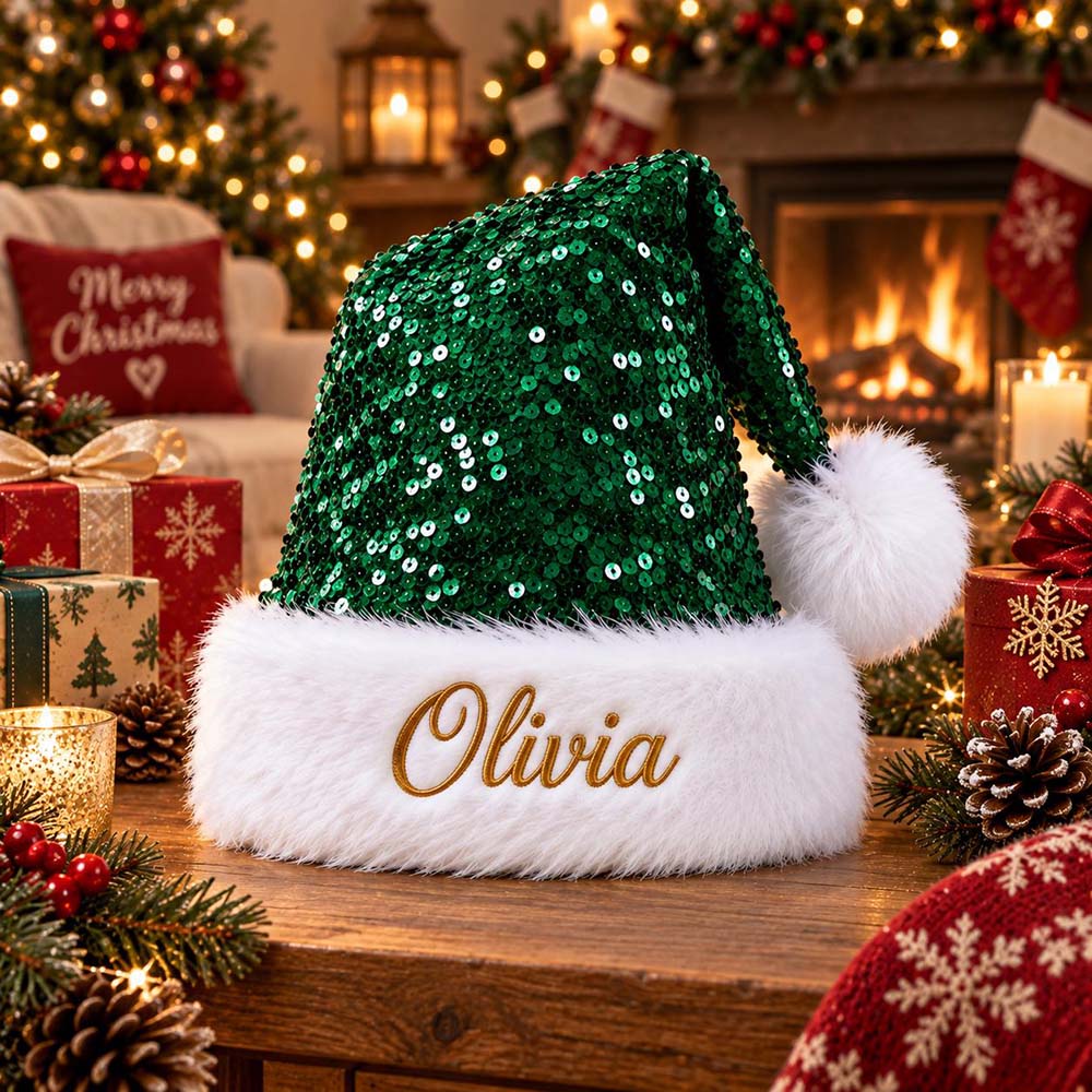 Personalized Embroidery Christmas Colorful Sequin Santa Hat | MNGift44