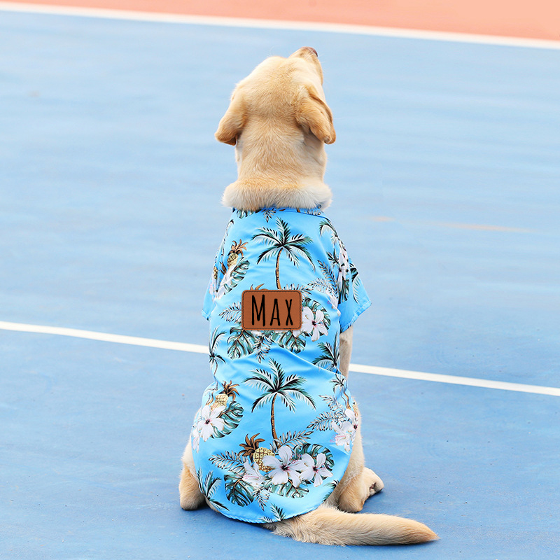 Personalized Leather Patch Hawaiian Pet Shirt | BKPet51