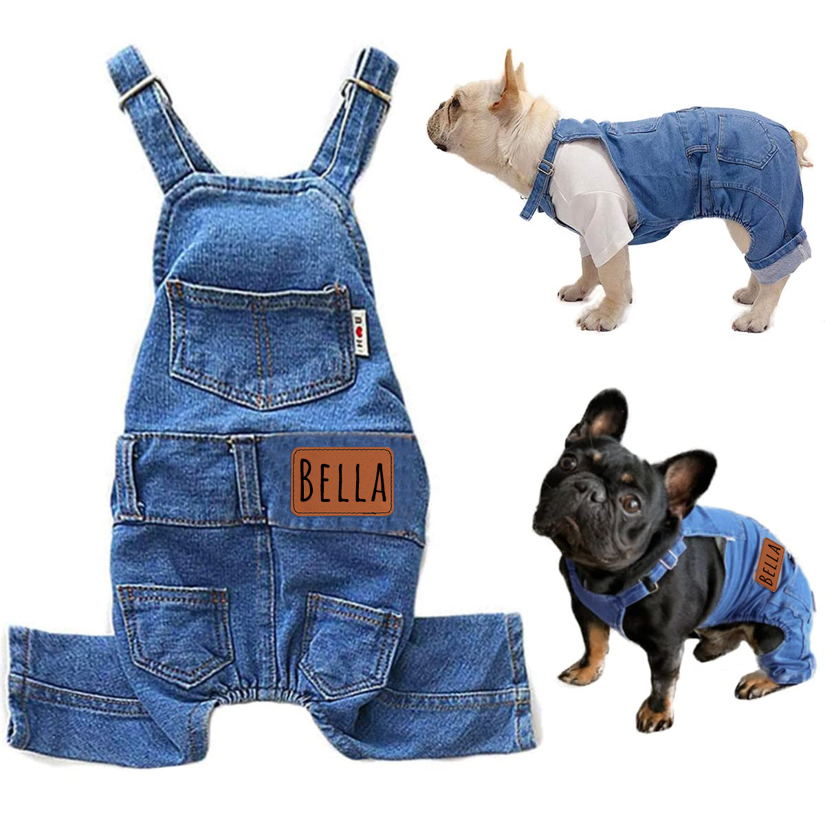 Personalized Leather Patch Pets Classic Overall Dungarees | BKPet56