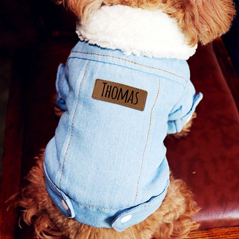 Personalized Leather Patch Pets Warm Denim Jacket | BKPet69