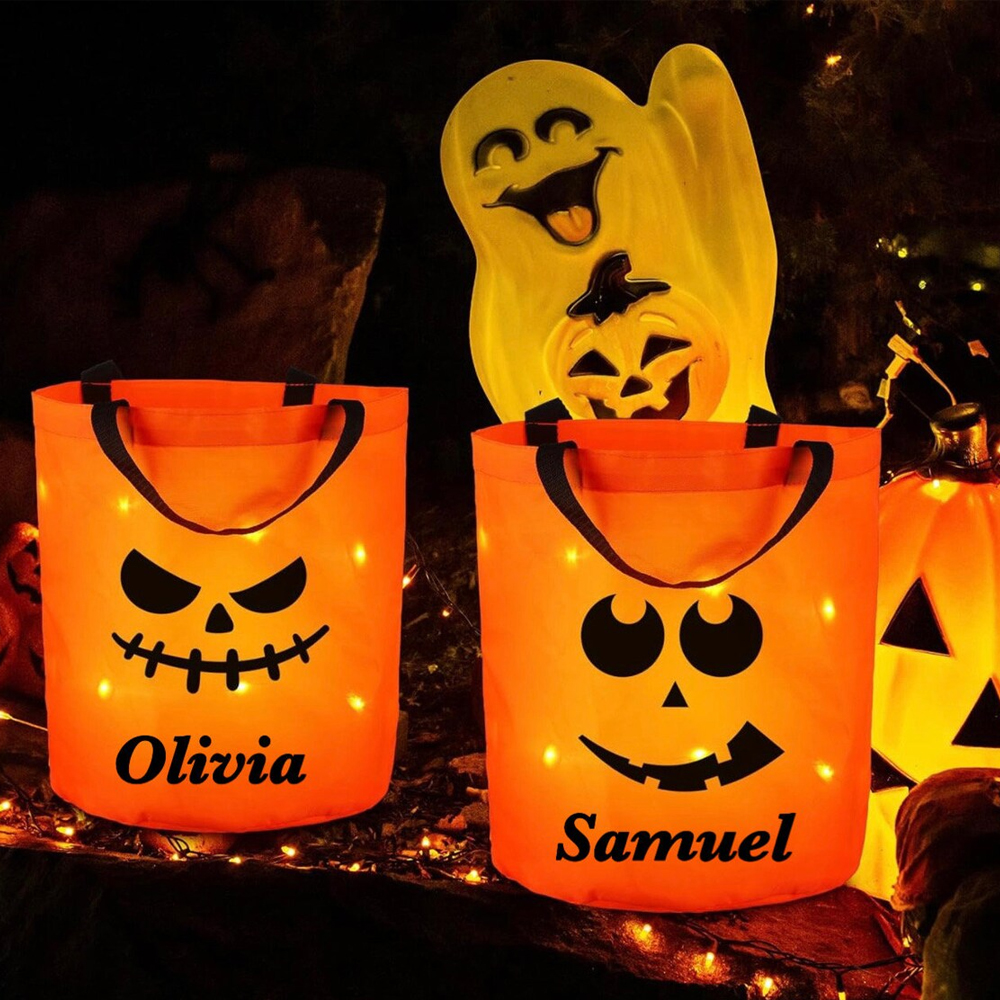 Personalized Halloween LED Light Pumpkin Bucket | MNHalloween07