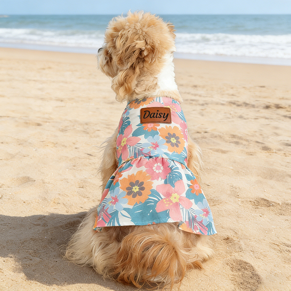 Personalized Leather Patch Hawaiian Pet Shirt/Dress | BKPet458