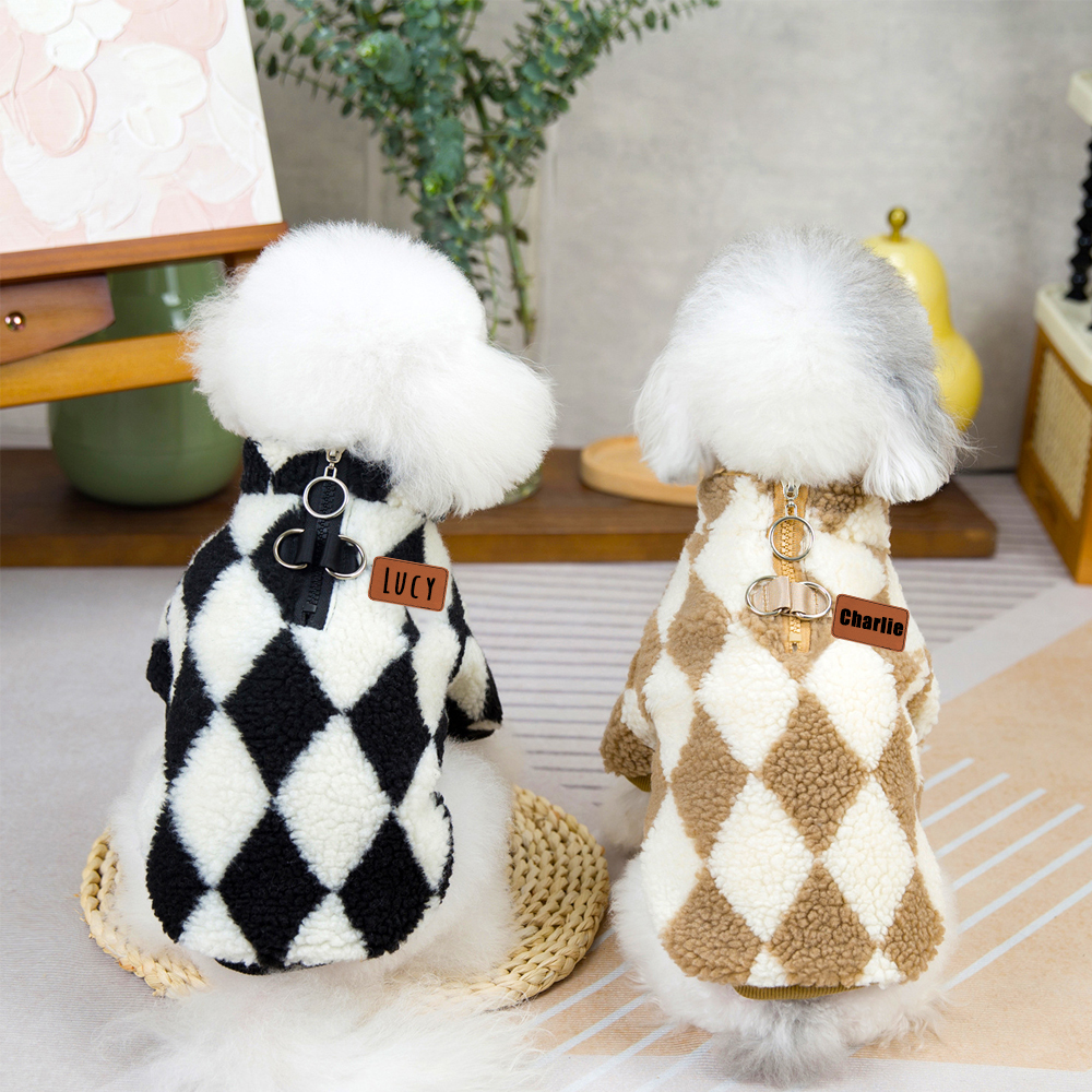 Personalized Leather Patch Pets Diamond Lattice Sweatshirts | BKPet131