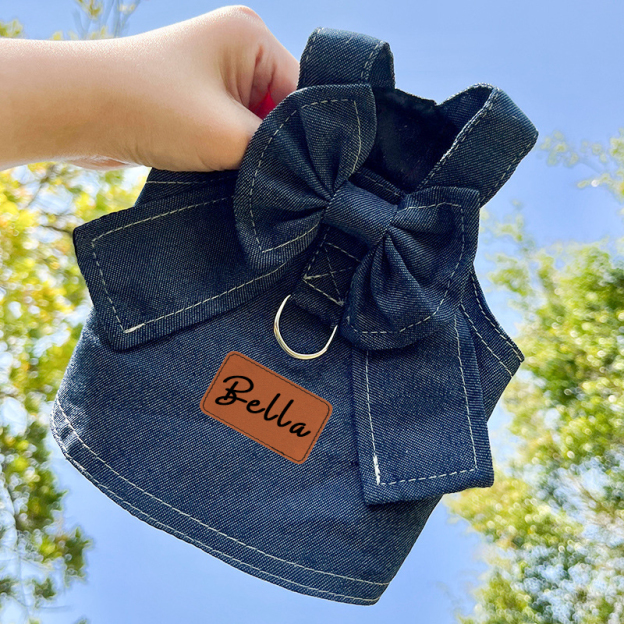 Personalized Leather Patch Pets Denim Skirt | BKPet135
