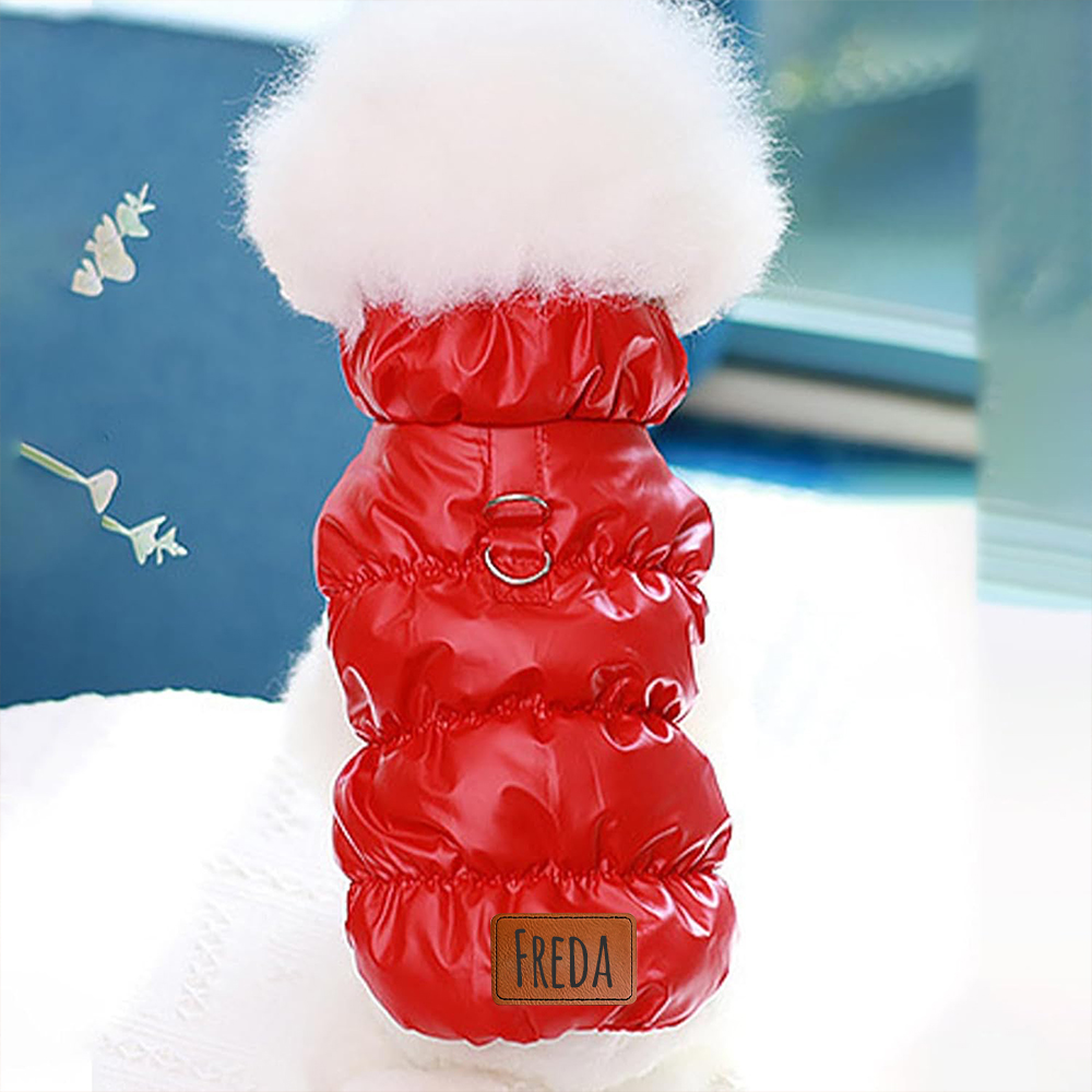 Personalized Leather Patch Pets Warm Puffer Jacket | BKPet140