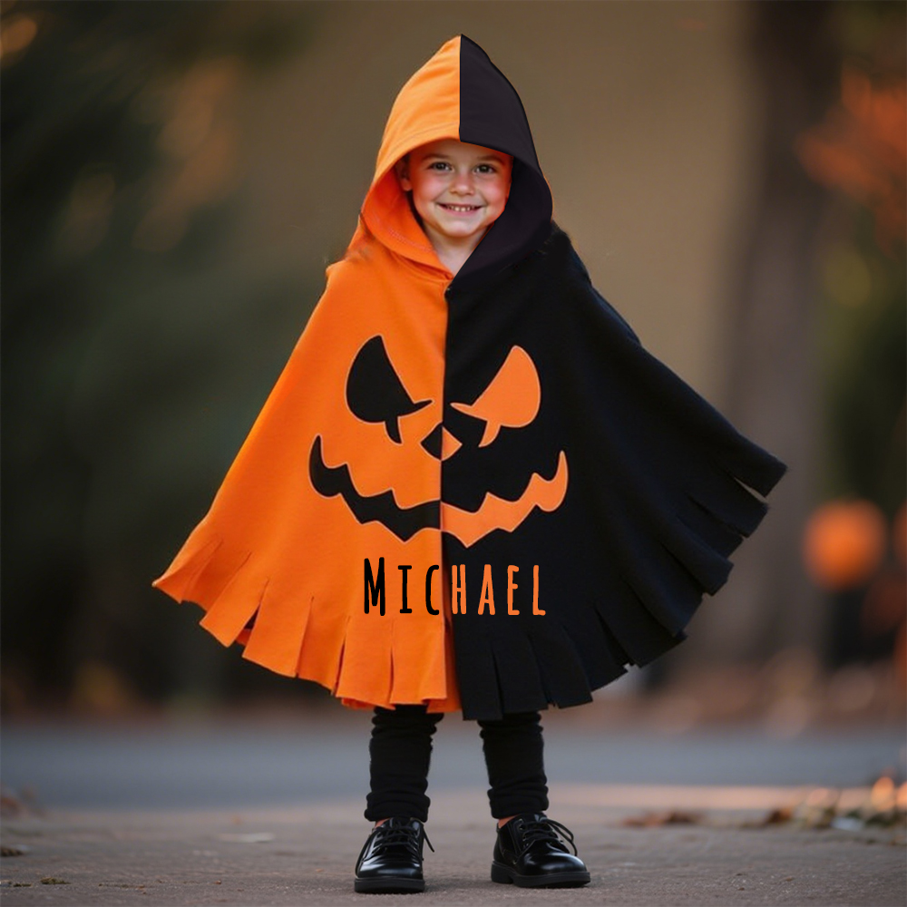 Personalized Kid Pumpkin Halloween Hooded Cloak | MNHalloween05