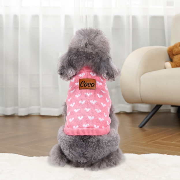 Personalized Leather Patch Pets Love Heart Sweater | BKPet201