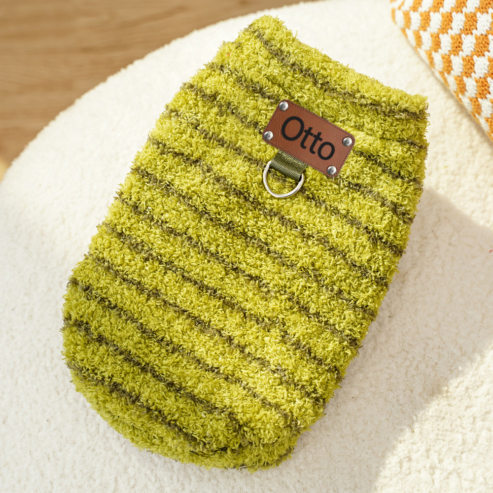 Personalized Leather Patch Stripes Pet Soft Plush Vest | BKPet217