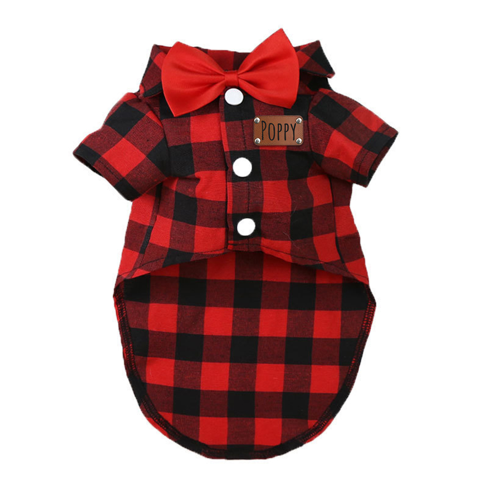 Personalized Pet Leather Patch Grid Patterned Necktie Shirt | BKPet224