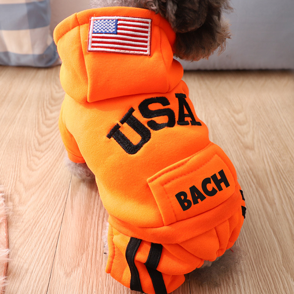 Personalized Leather Patch Pet Warm Puffer Hoodie with Pants | BKPet230