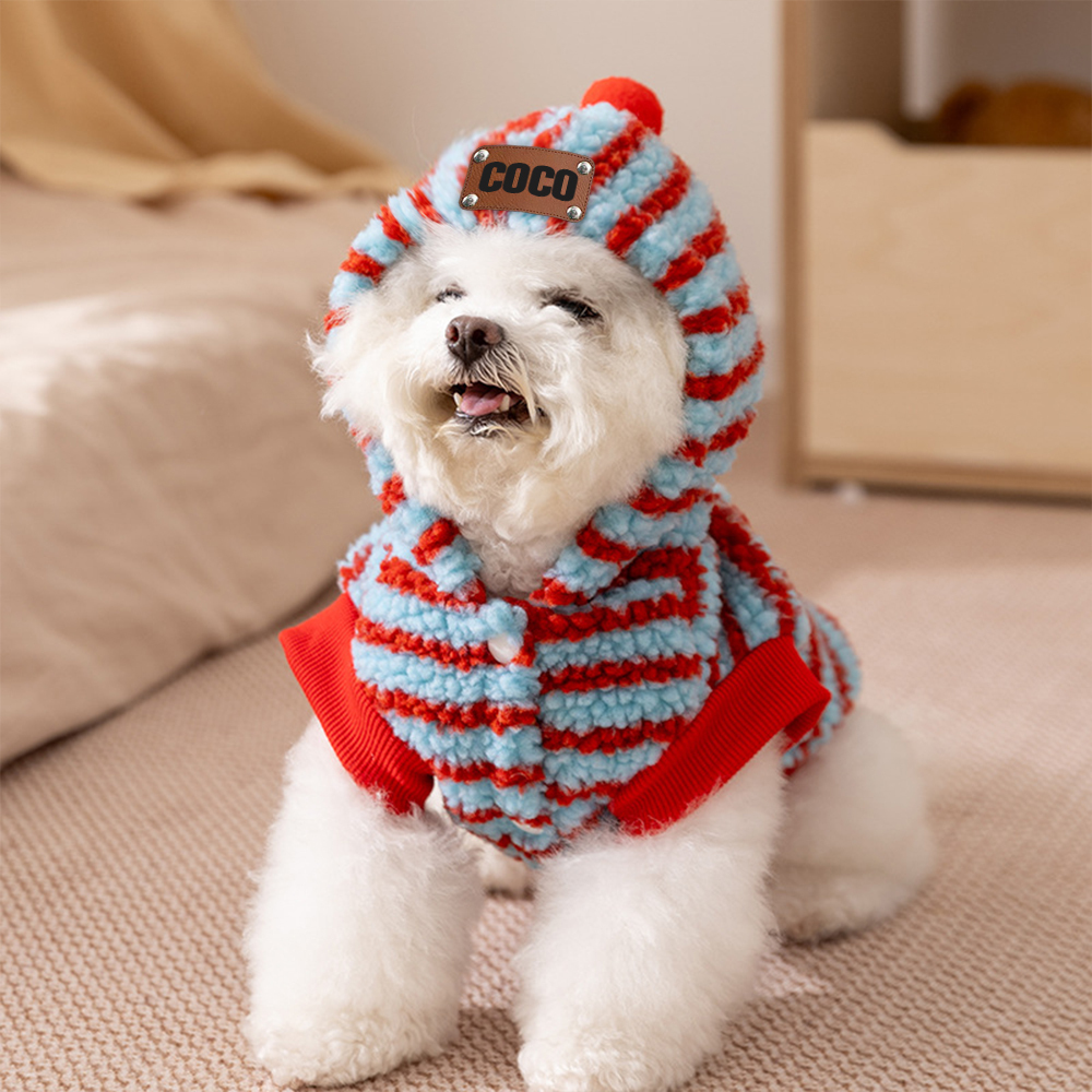 Personalized Pet Leather Patch Sherpa Stripe Sweater | BKPet231