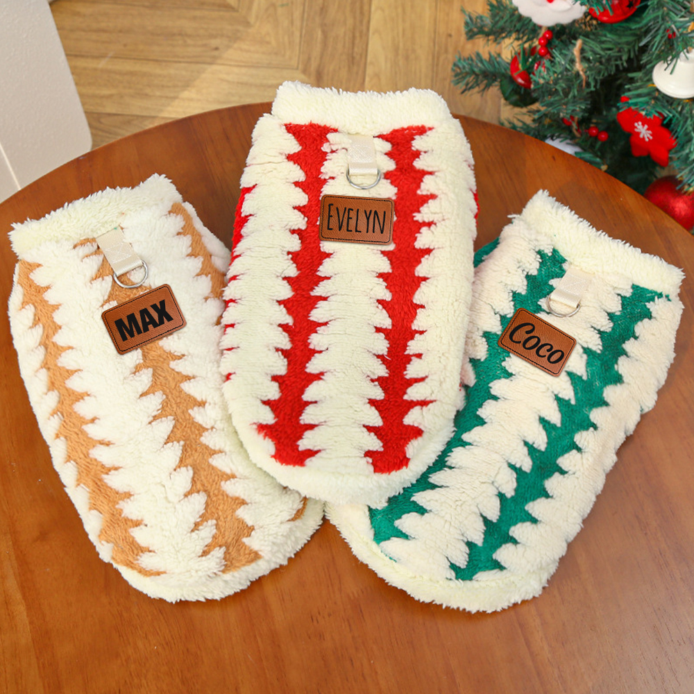 Personalized Leather Patch Warm Coral Fleece Dog Winter Coat | BKPet242