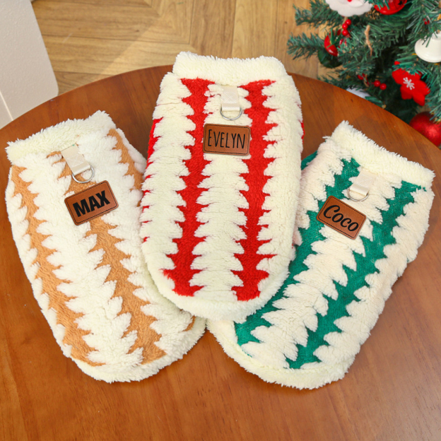 Personalized Leather Patch Warm Coral Fleece Dog Winter Coat | BKPet242